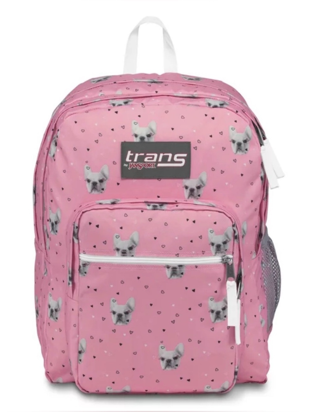 JanSport Supermax French Bulldog Fierce Frenchies Pink 18" Backpack Laptop